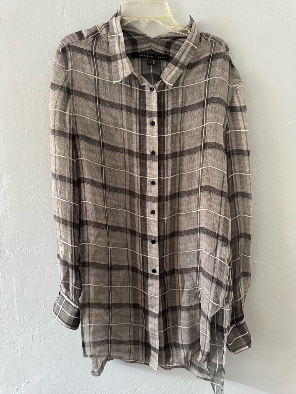 Theyskens' Theory plaid sheer button-down shirt Women’s Small
